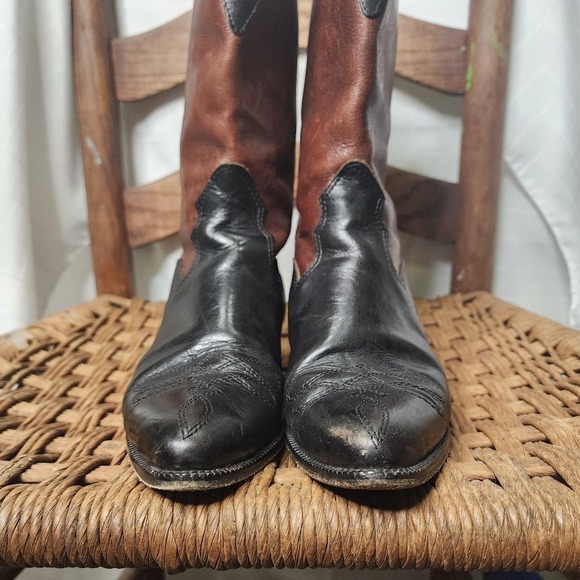 Joan & David Vintage Black Brown Womens Western Leather Boots 5.5 - Picture 2 of 9